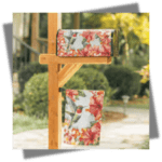 Garden flags displayed on a mailbox, porch railing, and as indoor decor, showcasing versatile placements to enhance your gardens appeal