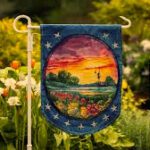 A person gently cleaning a garden flag with a cloth, ensuring durability and long- lasting beauty.