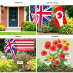 
"A side-by-side comparison of house flags and garden flags, showing their size and placement differences. Seasonal Flags and House Flags."