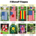 A visual guide displaying the different types of seasonal flags, including house, garden, yard, and decorative flags. Seasonal Flags and House Flags."